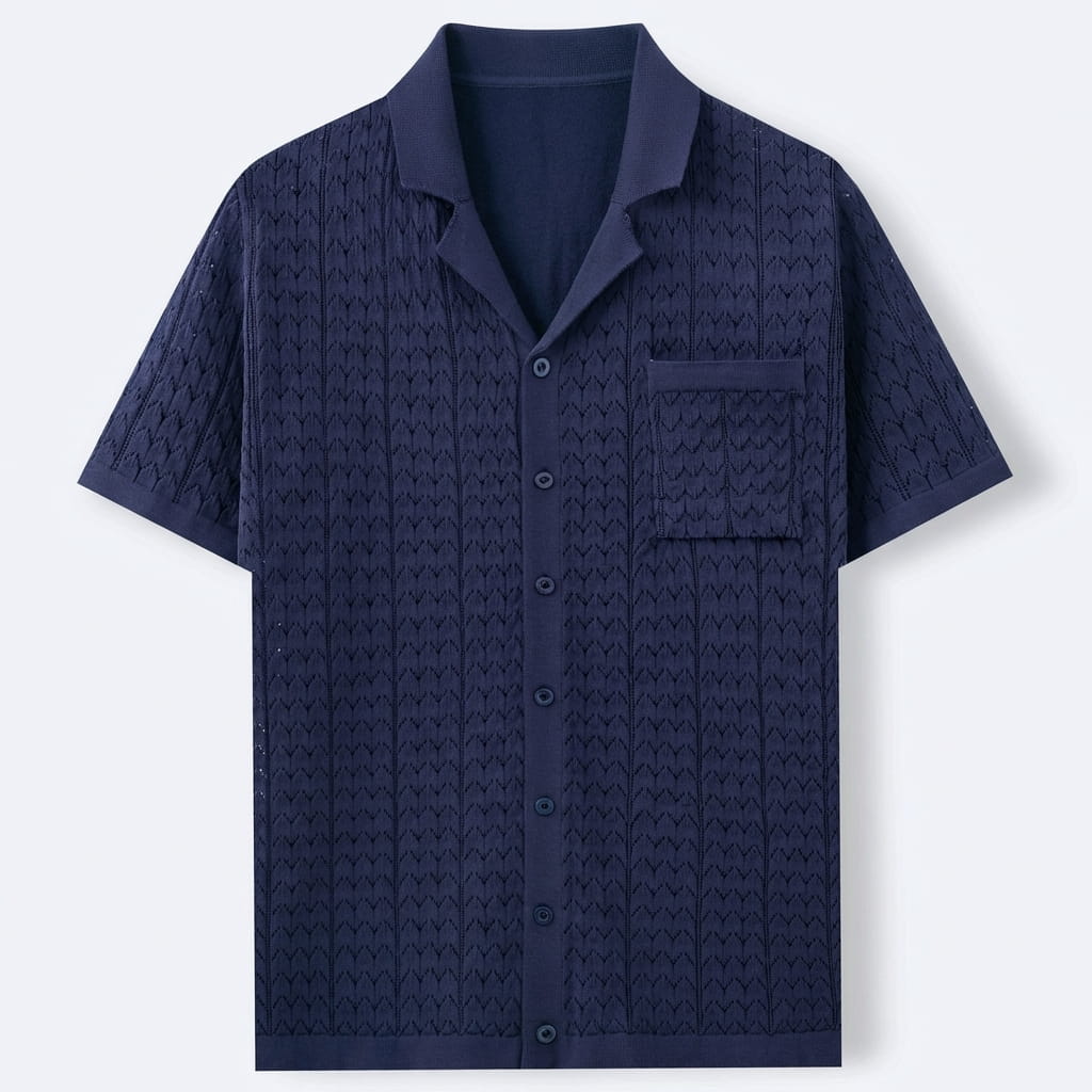 Polo de punto para hombre con patrón geométrico y bolsillo — vacaciones